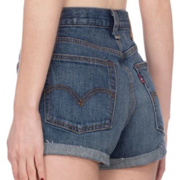 Levi’s Wedgie Rolled Cuff Cone Denim Jean Shorts Blue 24 - Picture 1 of 6